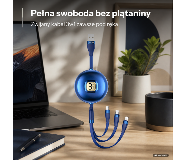 USAMS Kabel 3w1 1m niebieski/blue(lightning/microUSB/USB-C - 1569046 - zdjęcie 2